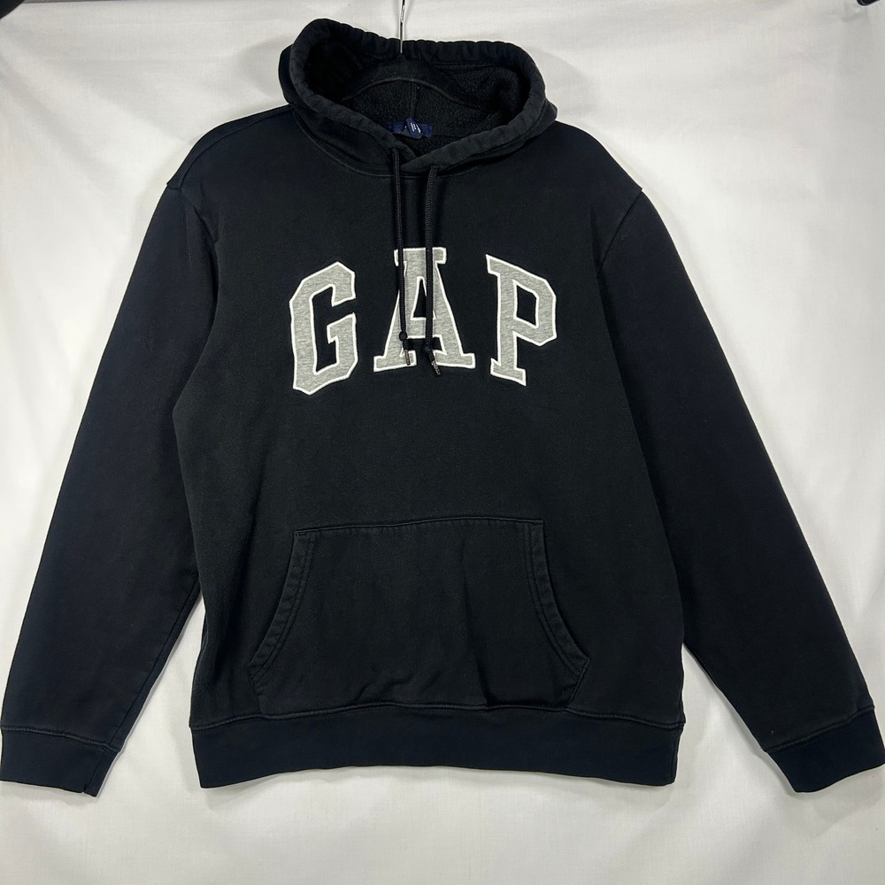 GAP Black Vintage Logo Spellout Fleece Pullover Hoodie – Size Large